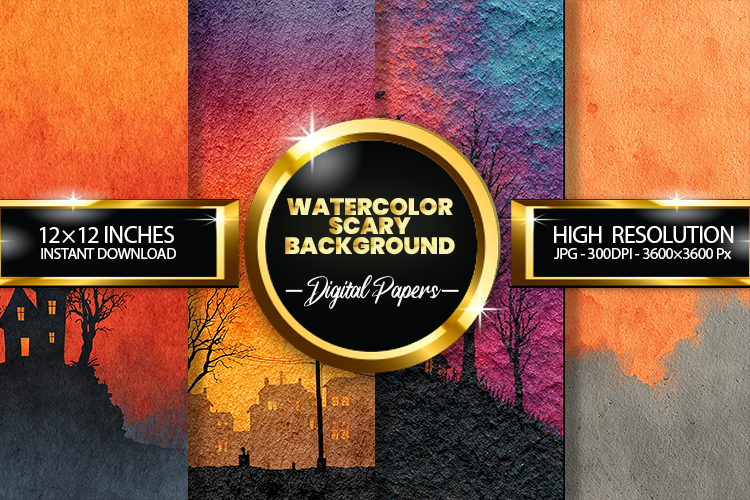 Watercolor Scary Background Digital Papers - 04 Variations
