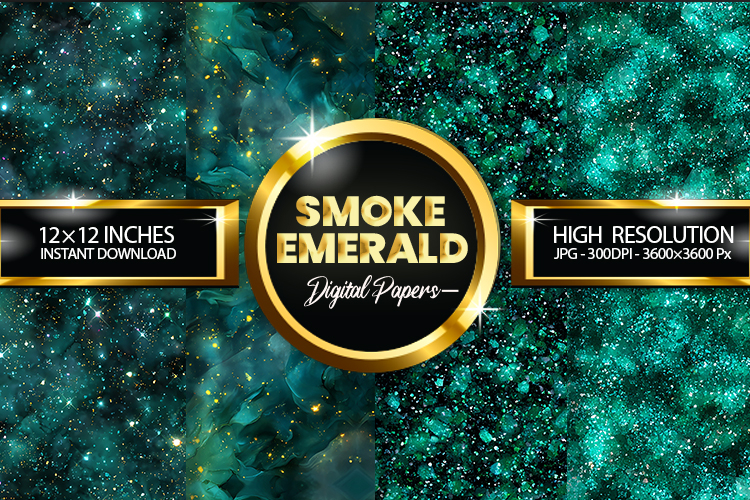 Smoke Emerald Glitter Digital Papers - 04 Varitions