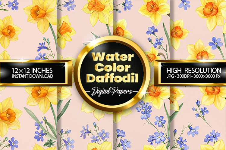 Watercolor Daffodil Digital Papers - 04 Variations