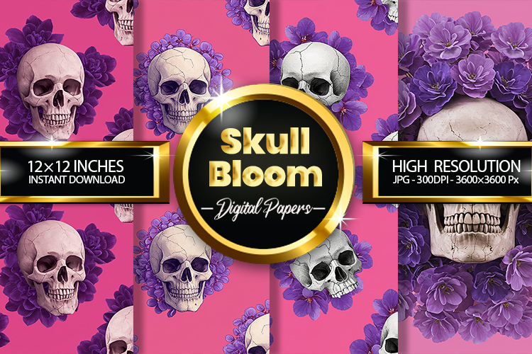 Skull Blooms Digital Papers - 04 Variations