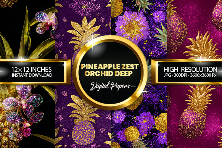 Pineapple Zest Orchid Deep Glitter Digital Papers Glitter