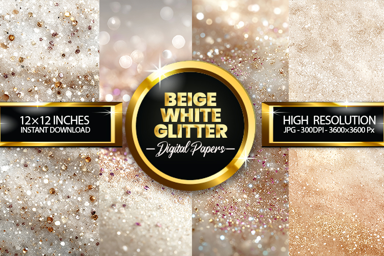 Beige White Glitter Digital Papers - 04 Variations