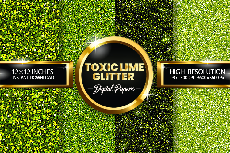 Toxic Lime Glitter Digital Papers - 04 Variations