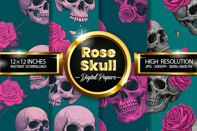 Rose Skull Digital Papers - 04 Variation