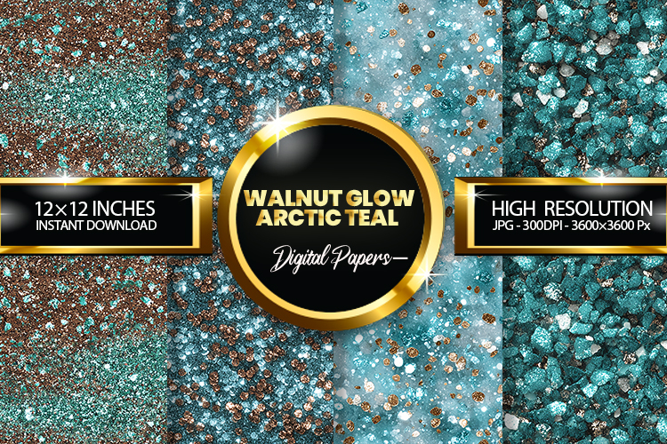 Walnut Glow Arctic Teal Glitter Digital Papers - 04 Varition
