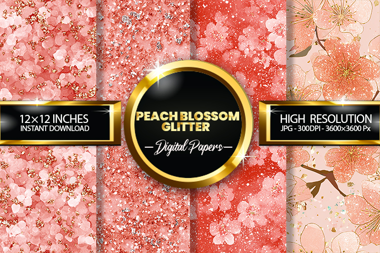 Peach Blossom Glitter Digital Papers - 04 Variations