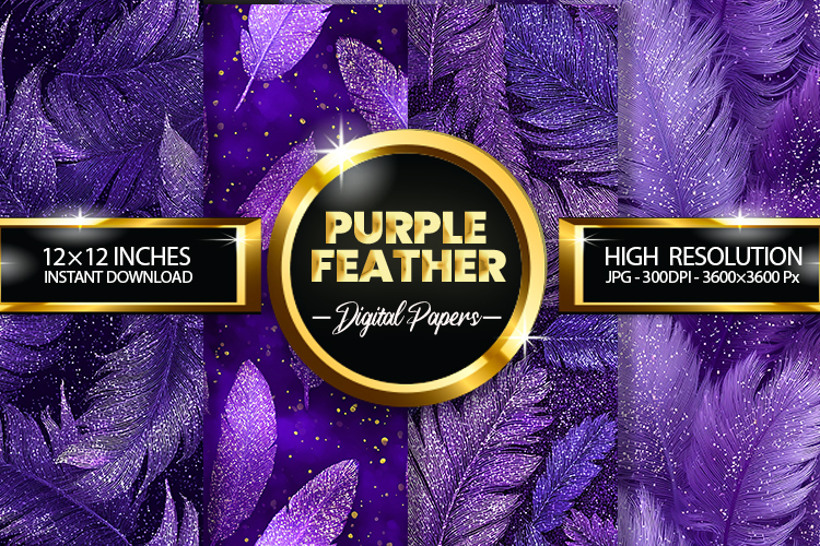 Purple Feather Glitter Digital Papers - 04 Variations