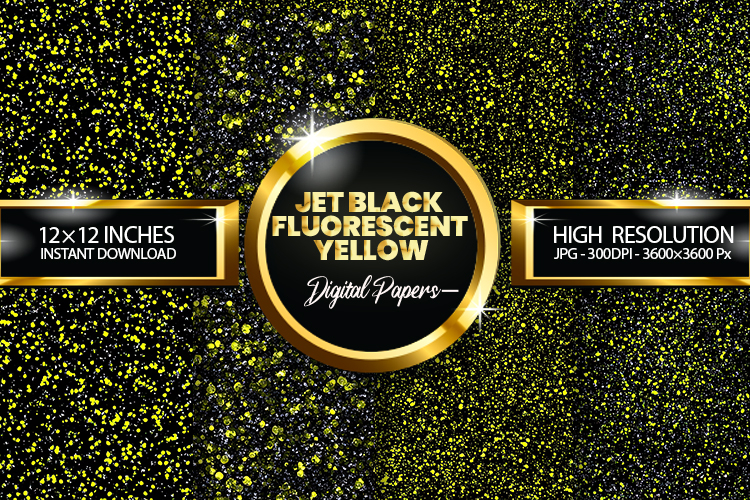 Jet Black Fluorescent Yellow Digital Papers - 04 Varitions