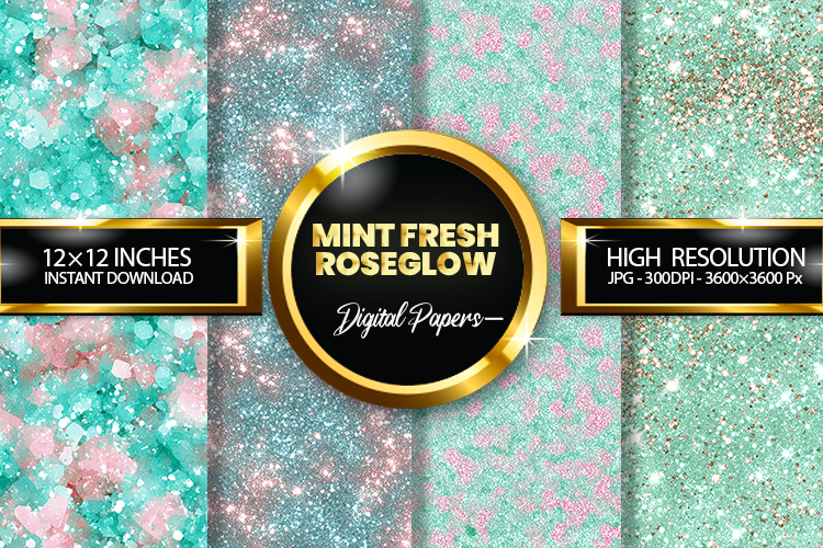 Mint Fresh RoseGlow Glitter Digital Papers - 04 Varitions