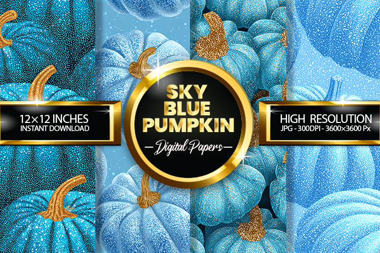 Sky Blue Pumpkin Glitter Digital Papers - 04 Variations