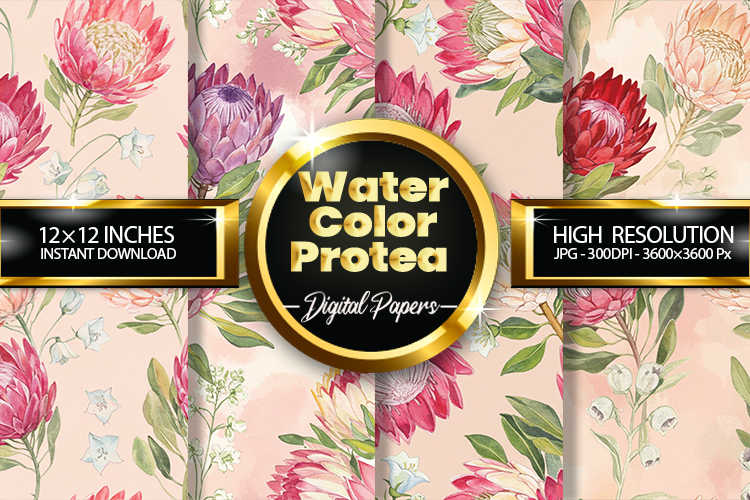 Watercolor Protea Digital Papers - 04 Variations