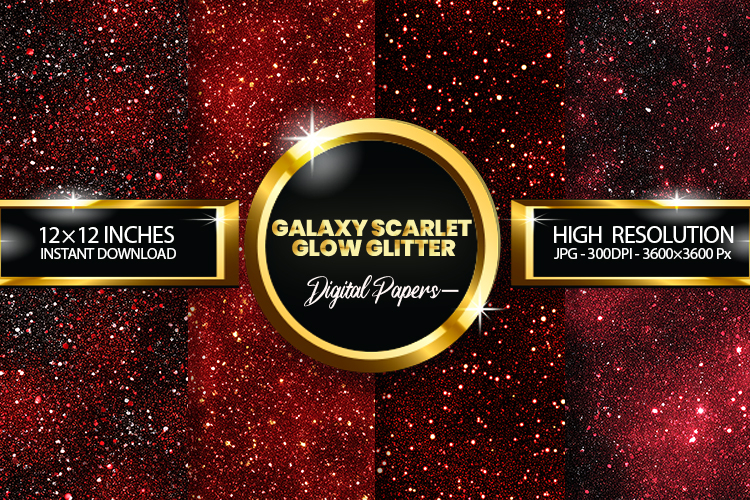 Galaxy Scarlet Glow Glitter Digital Papers - 04 Variations