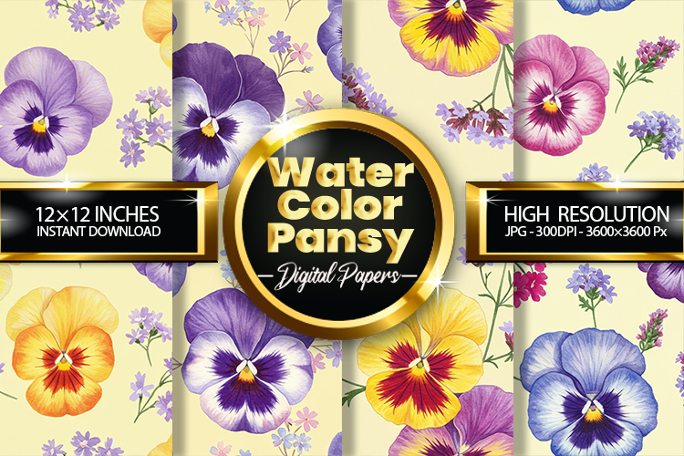 Watercolor Pansy Digital Papers - 04 Variations