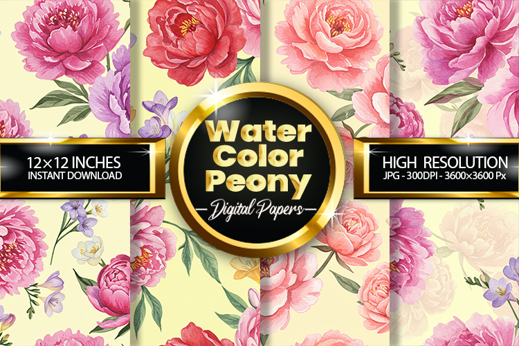 Watercolor Peony Digital Papers - 04 Variations