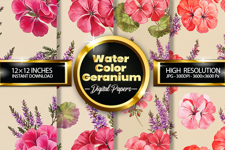 Watercolor Geranium Digital Papers - 04 Variations