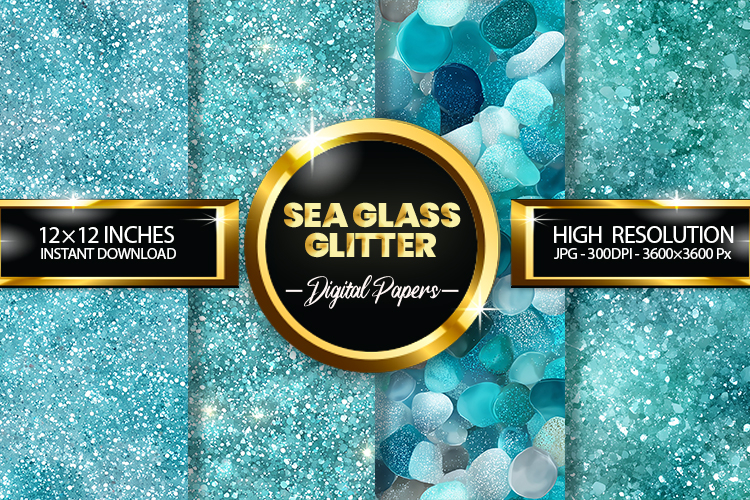 Sea Glass Glitter Digital Papers - 04 Variations