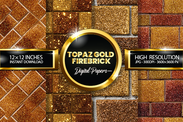 Topaz Gold Firebrick Glitter Digital Papers - 04 Varitions