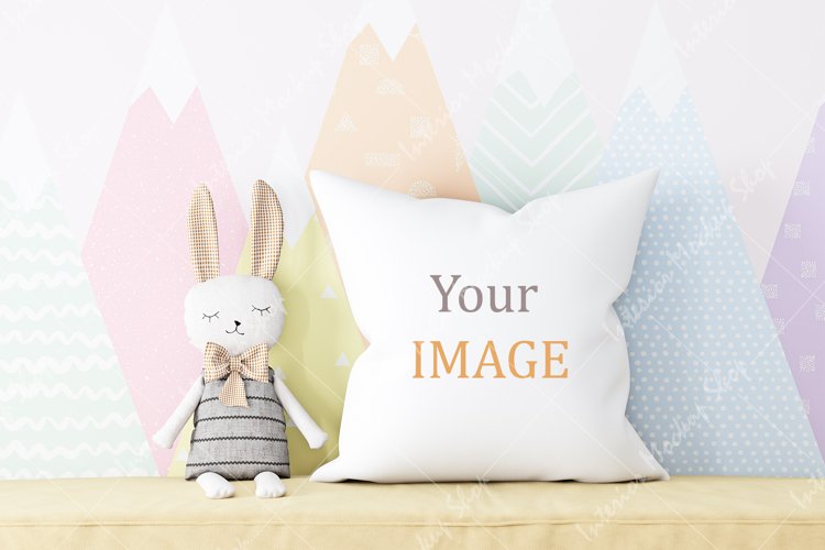 Childrens Blank White Square Mockup Pillow, JPG