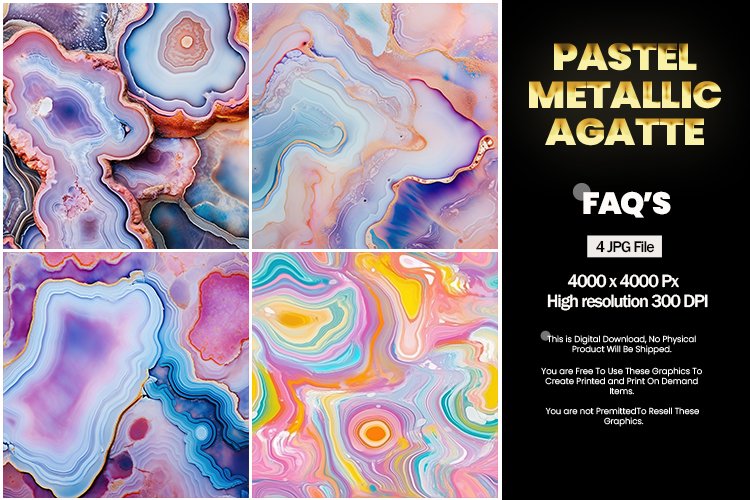 Pastel Metallic Agate Square Coaster - 04 Variations