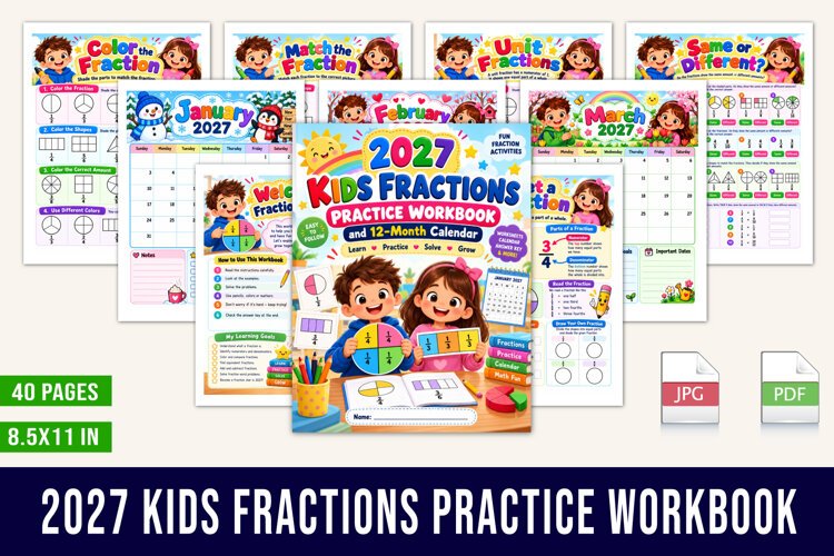 2027 Kids Fractions Practice Workbook example image 1