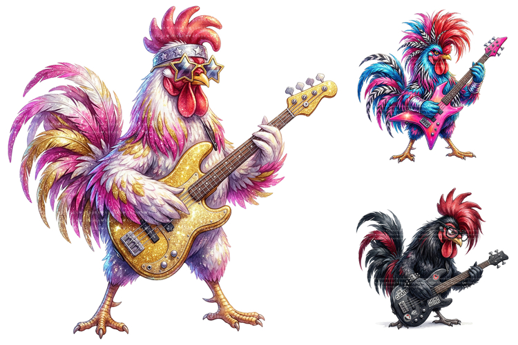 Rocker Rooster Clipart, Punk Chicken PNG
