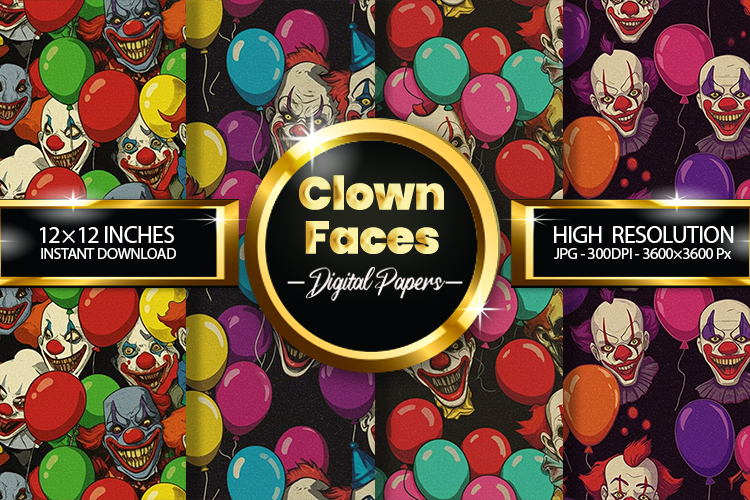 Clown Faces Digital Papers - 04 Variations