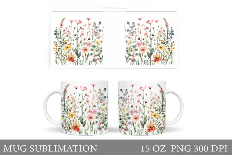 Wildflowers Mug Sublimation. Flowers Mug Wrap Design
