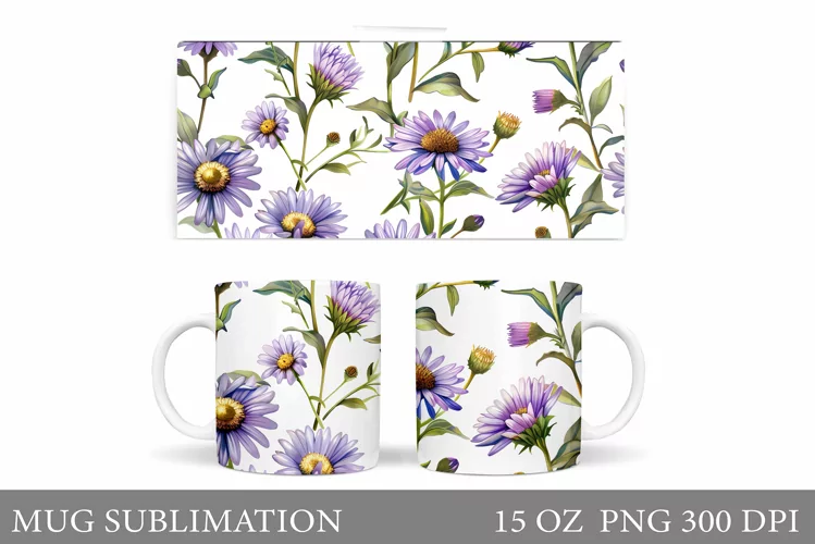 Flowers Mug Wrap Sublimation. Flowers Mug Wrap Design