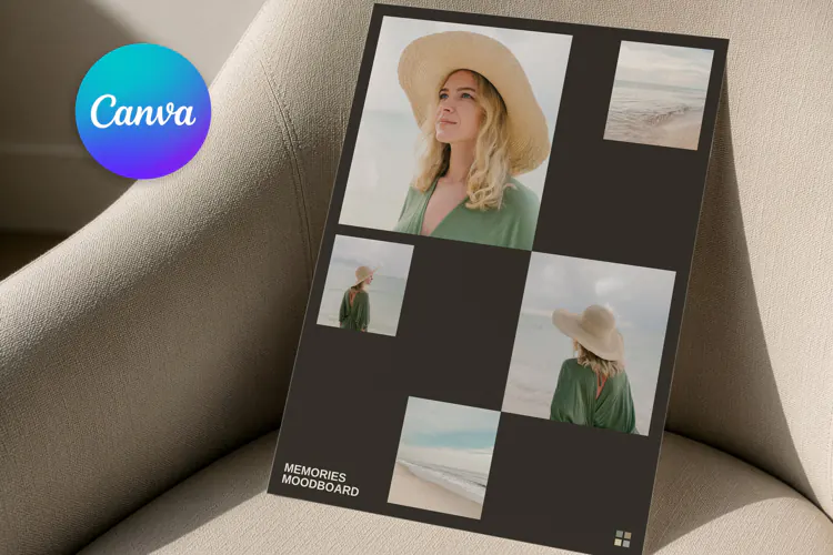 Clean Grid Travel Mood Board Photo Collage | Editable Canva