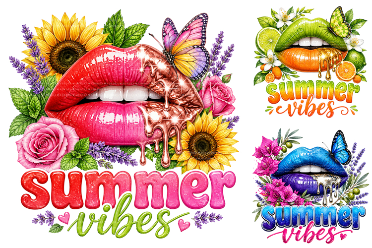 Summer Vibes Dripping Lips PNG example image 1