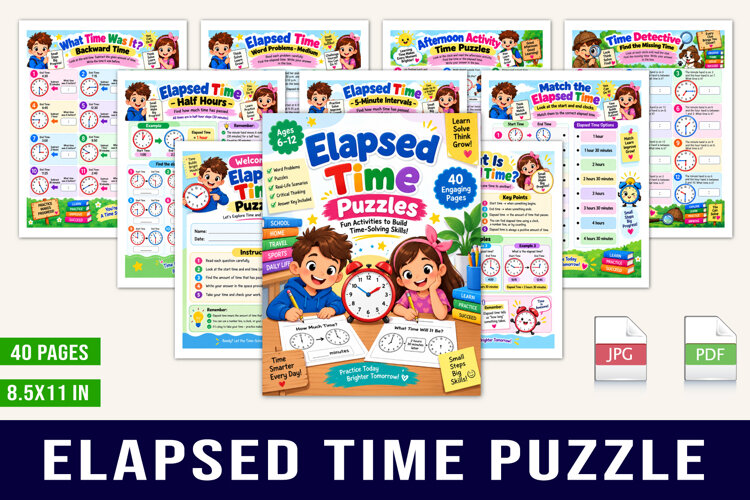 Elapsed Time Puzzles Kids’ Time-Solving Activity Book example image 1