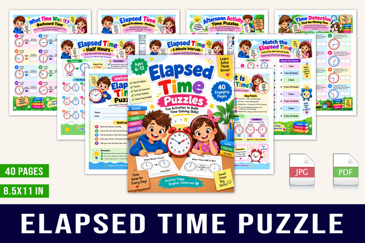 Elapsed Time Puzzles Kids’ Time-Solving Activity Book