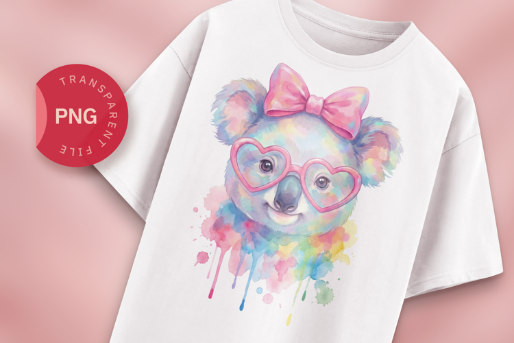 Cute Koala Watercolor PNG, Rainbow Koala with Glasses