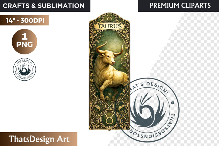 Taurus Art Nouveau Zodiac Clipart Astrology Bookmark PNG