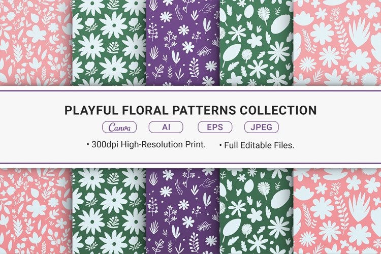 Playful Floral Seamless Patterns Collection example image 1