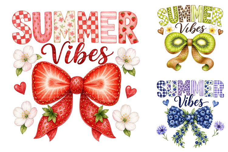 Summer Vibes PNG Bundle, Fruit Bow Clipart example image 1