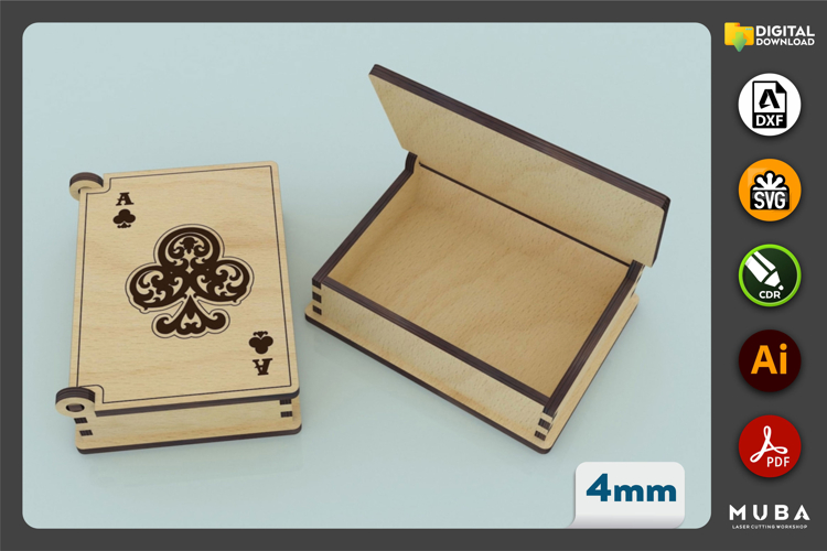 Playing cards holder, Box for poker cards - Laser cut file