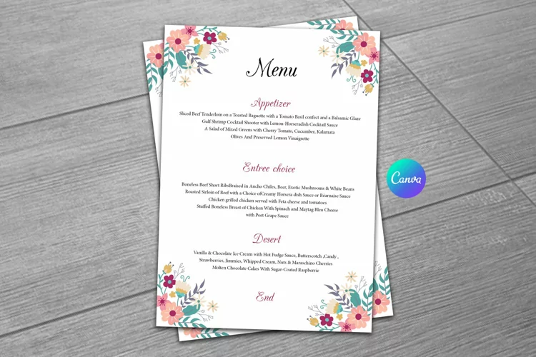 Wedding Menu Template Canva