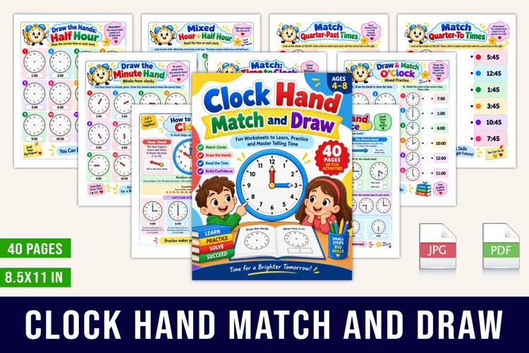 Clock Hand Match & Draw example image 1