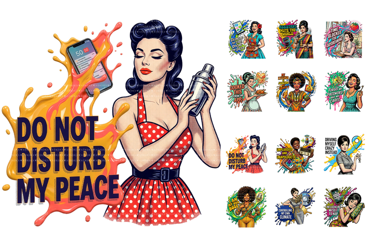 Funny Sarcastic Retro Women PNG Bundle, Sassy Ladies