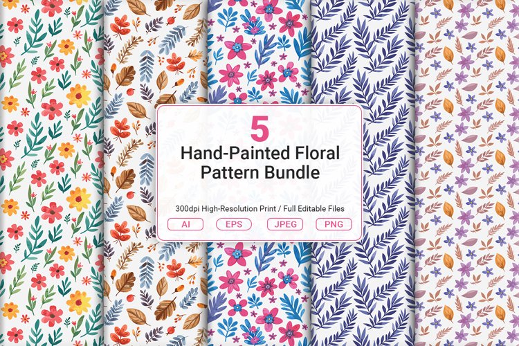 Hand-Painted Floral Pattern Bundle example image 1