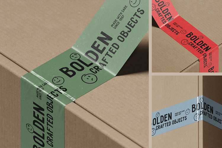 Cardboard Box with Branded Tape Mockup