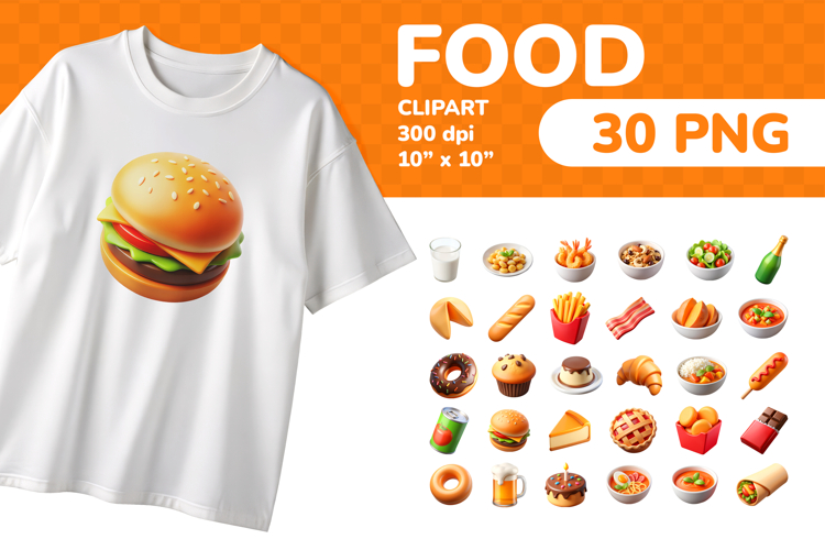 Food PNG Clipart Set 30 Items for Sublimation & Print