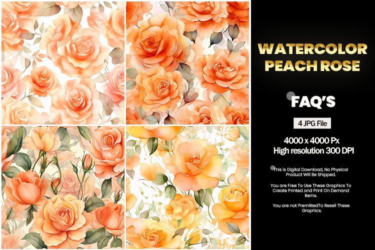 Watercolor Peach Rose Square Coaster - 04 Variations