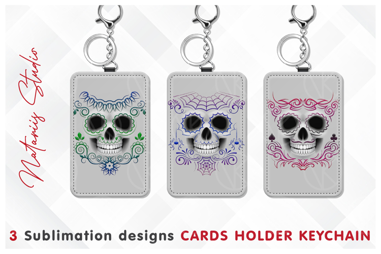 3 Funny Funny Skull Designs - Cards Holder Keychain