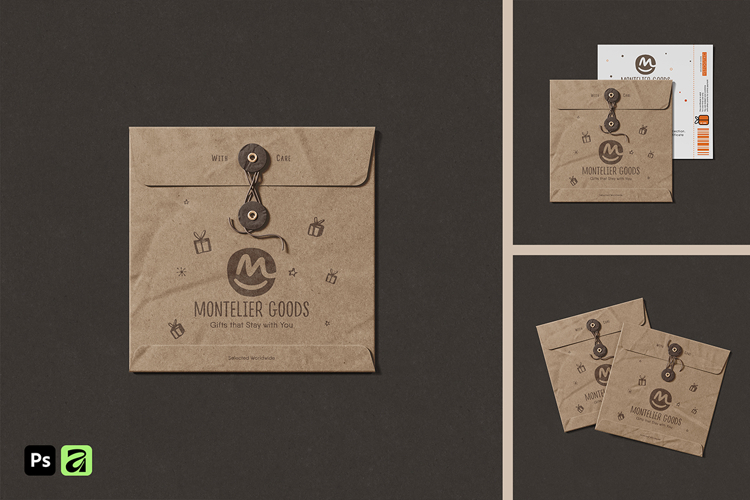 Square Kraft String-Tie Envelope Mockup