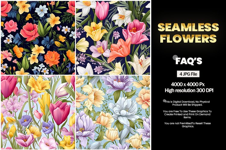 Seamless Flowers Square Coaster - 04 Variations