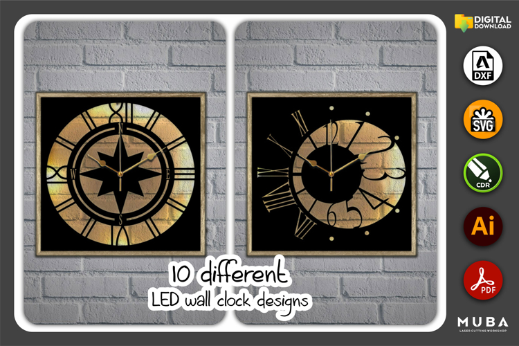 10 LED Wall Clock SVG, Watch Models, Wall Decor Clocks SVG
