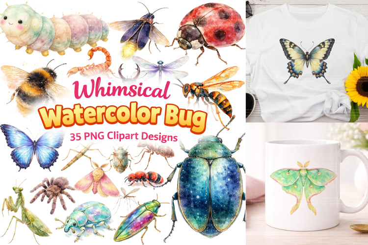 Whimsical Watercolor Bugs Clipart Pack