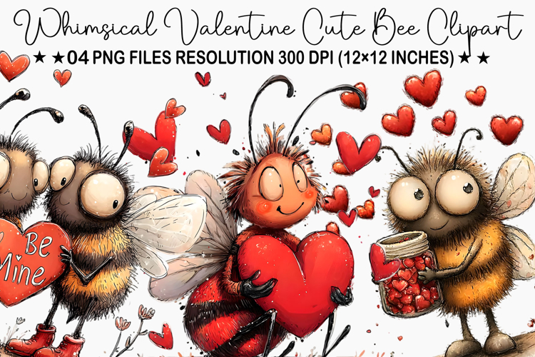 Whimsical Valentine Cute Bee Clipart